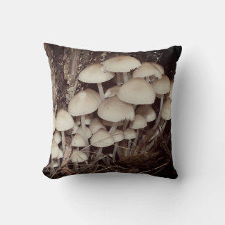 White Wild Mushroom Cluster Throw Pillow