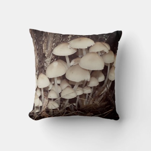 White Wild Mushroom Cluster  Throw Pillow