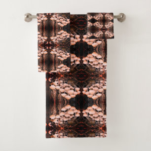 White Wild Mushrooms Abstract Nature Pattern    Bath Towel Set