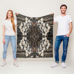 White Wild Mushrooms Abstract Nature Pattern    Fleece Blanket