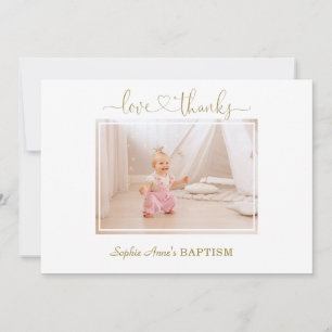 White Wild Roses Calligraphy Girl Photo Baptism Thank You Card