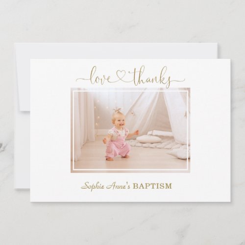 White Wild Roses Calligraphy Girl Photo Baptism Thank You Card