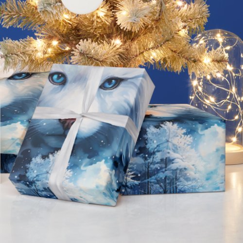 White Wild Wolf Snow Pine Tree Forest Wrapping Paper