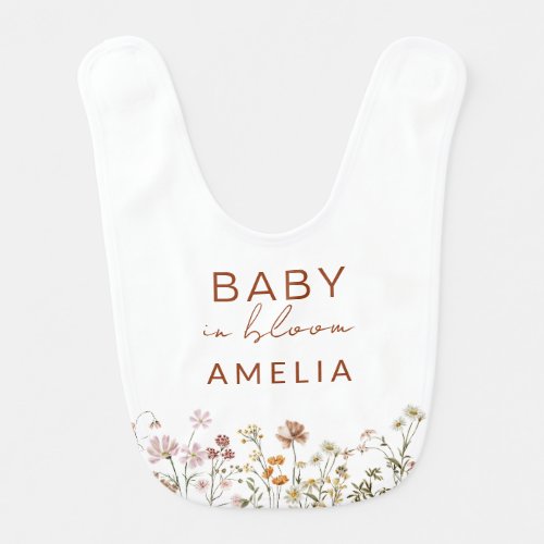 White Wildflower Baby in Bloom Floral  Baby Bib