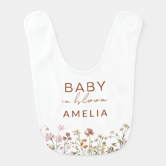 White Wildflower Baby in Bloom Floral  Baby Bib (Front)