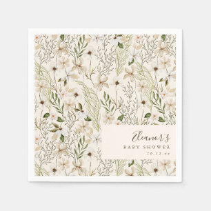 White Wildflower Baby Shower Gender Neutral Custom Napkins