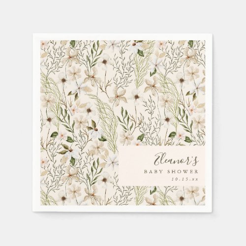 White Wildflower Baby Shower Gender Neutral Custom Napkins