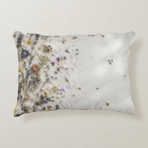 White Wildflower Botanical Accent Pillow