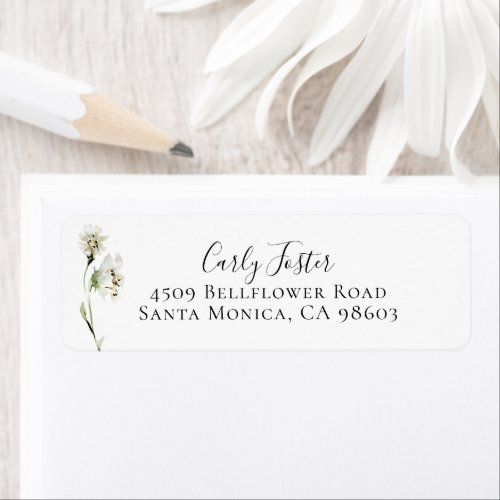 White Wildflower Botanical Return Address Label