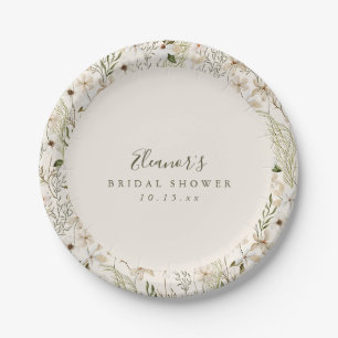 White Wildflower Bridal Shower Elegant Greenery Paper Plates
