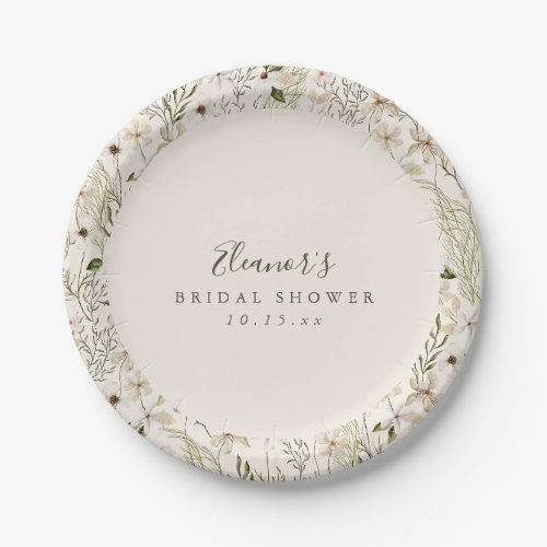 White Wildflower Bridal Shower Elegant Greenery  Paper Plates