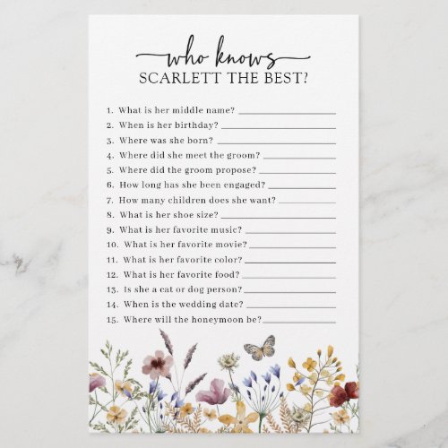 White Wildflower Bridal Shower Game