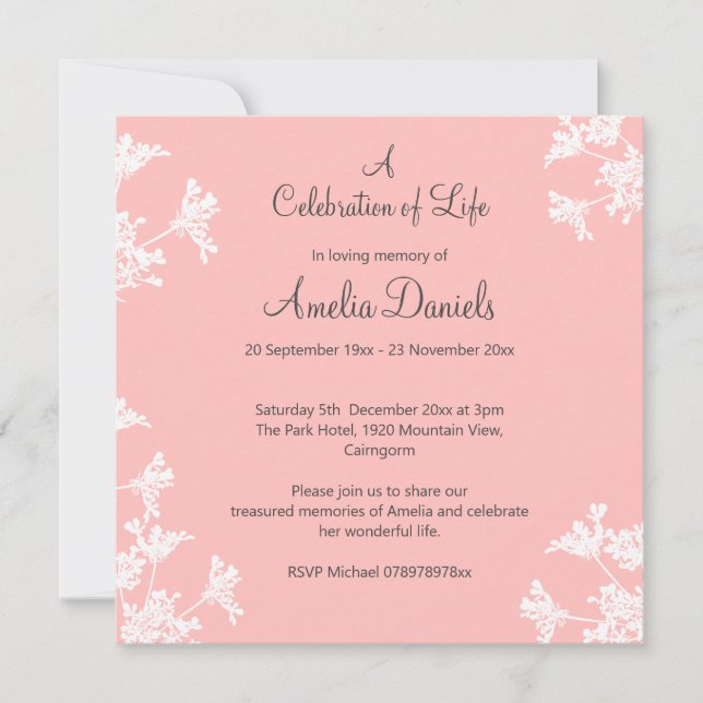 White wildflower Celebration of Life Announcement (Front)