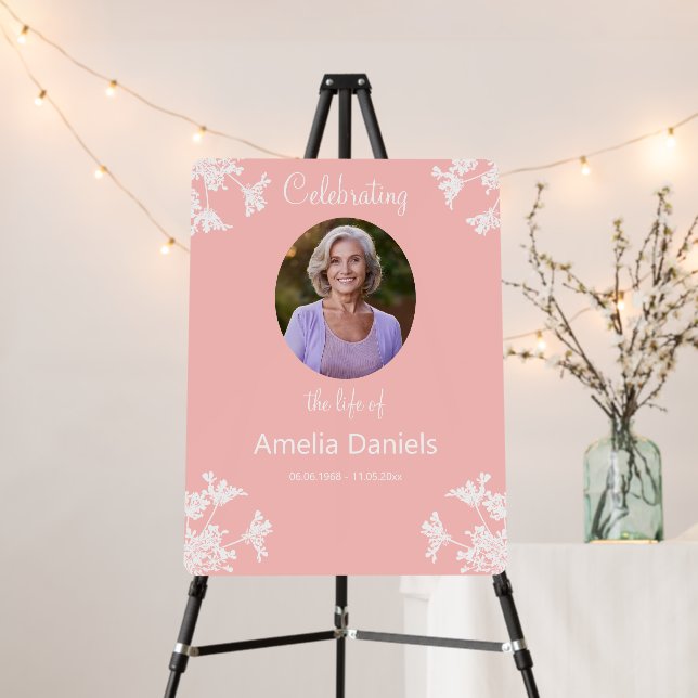 White wildflower Celebration of Life Photo Foam Board (In Situ (Stand))