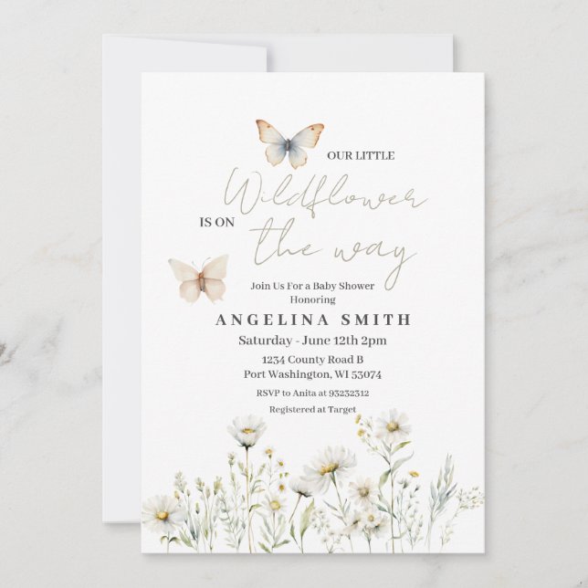 White Wildflower Floral Baby Shower  Invitation (Front)