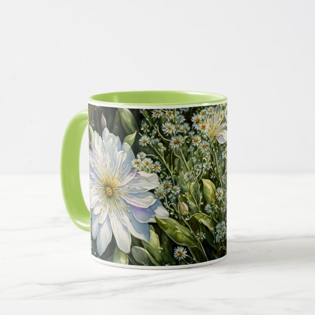 White Wildflower Floral Garden Art Cup Mug (Front Left)