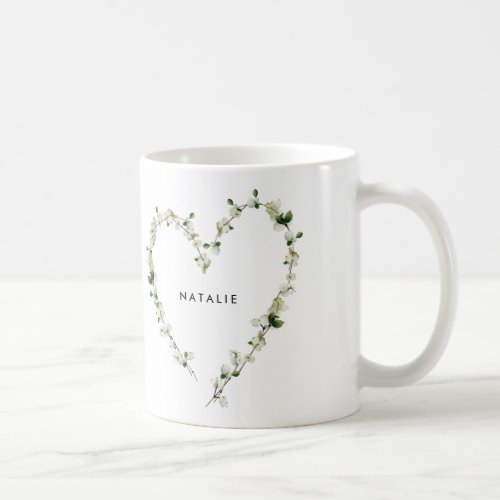 White wildflower heart multi photo simple elegant coffee mug