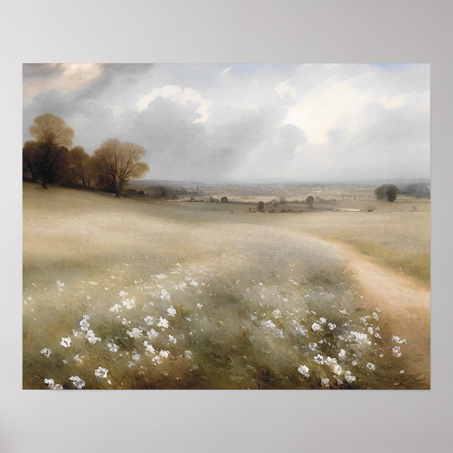 White wildflower meadow painting - vintage poster (Front)