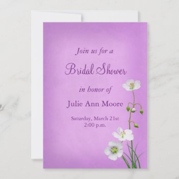 White Wildflower On Lavender Bridal Shower Invitation by Lasting__Impressions at Zazzle