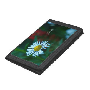White Wildflower, Personalized Name, Daisy, Floral Tri-fold Wallet