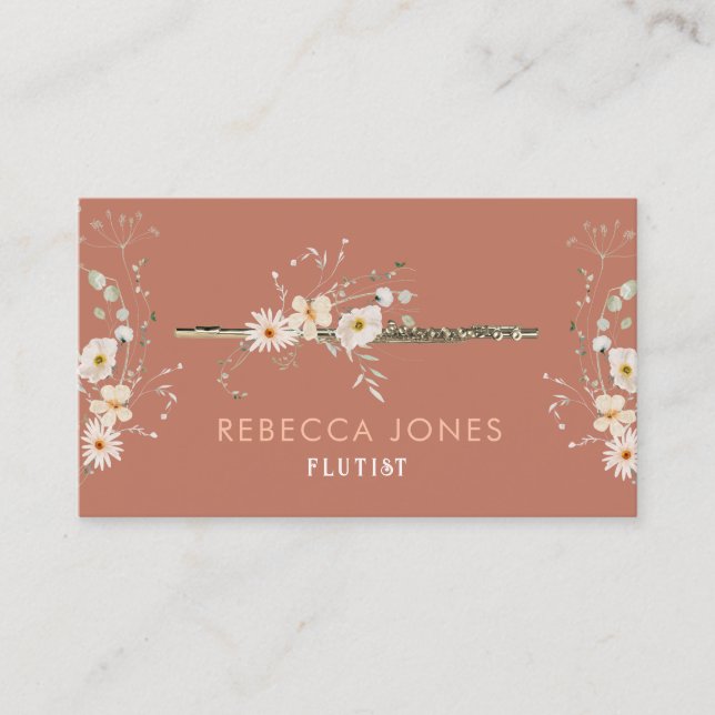 white wildflowers flutist business card (Front)