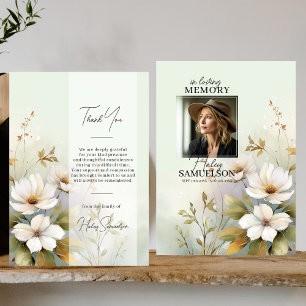 White Wildflowers Funeral Thank You PHOTO Card