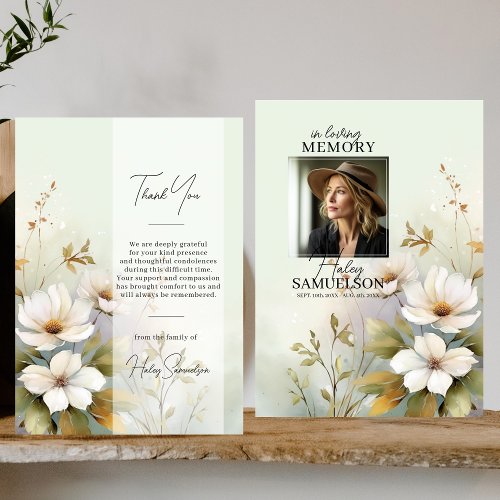 White Wildflowers Funeral Thank You  PHOTO Card