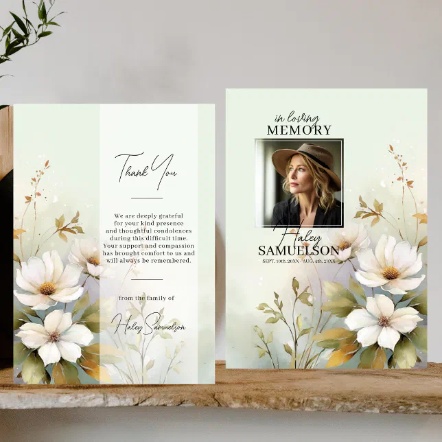 White Wildflowers Funeral Thank You | PHOTO Card | Zazzle
