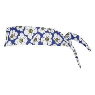 White Wildflowers On Blue Tie Headband