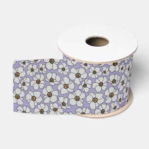 White Wildflowers On Lavender  Grosgrain Ribbon