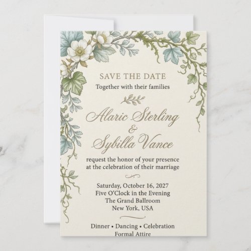 White Wildflowers, Trailing Foliage, Minimalist Bo Invitation