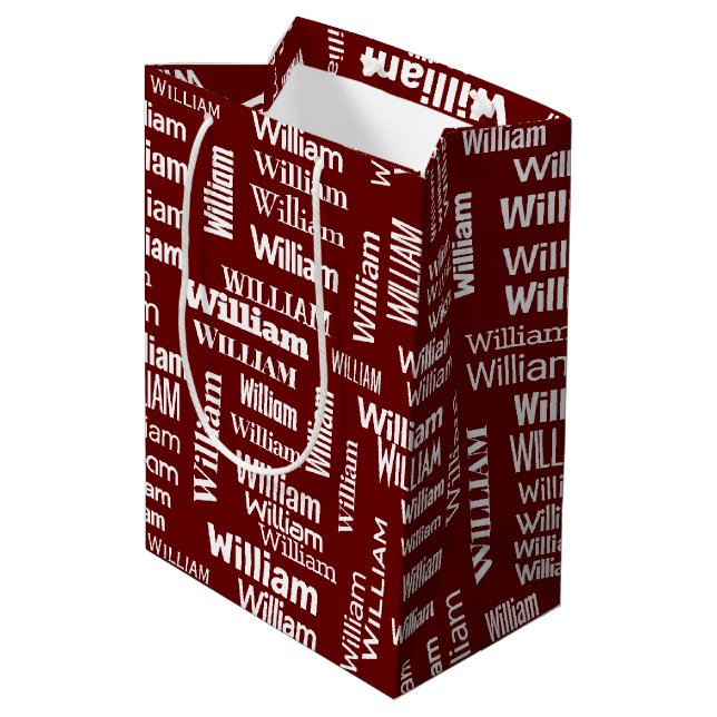 White WILLIAM Name On Maroon  Medium Gift Bag (Back Angled)