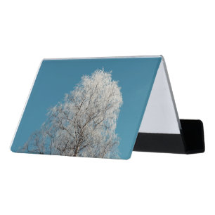 White Willow Tree Against Cloudless Blue Sky Desk Business Card Holder