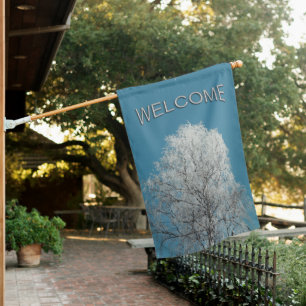 White Willow Tree Against Cloudless Sky Welcome House Flag