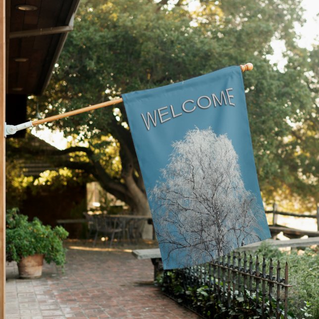  White Willow Tree Against Cloudless Sky Welcome House Flag (In SItu)
