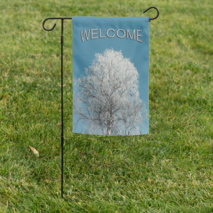 White Willow Tree Cloudless Blue Sky Welcome Garden Flag