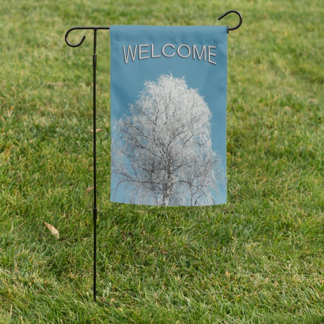  White Willow Tree Cloudless Blue Sky Welcome Garden Flag (In SItu)
