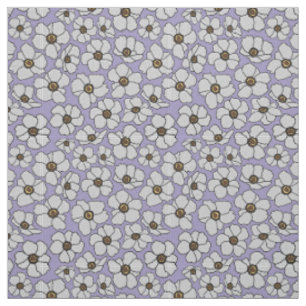 White Windflower Anemones On Lavender  Fabric