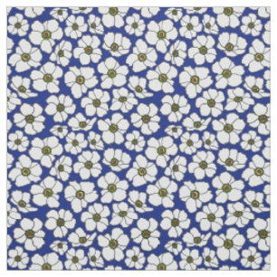 White Windflowers On Blue Fabric