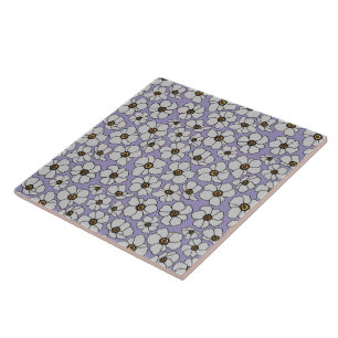 White Windflowers On Lavender Ceramic Tile