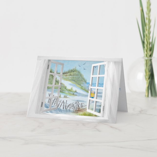 white window with ocean seashore birthday card (Front)