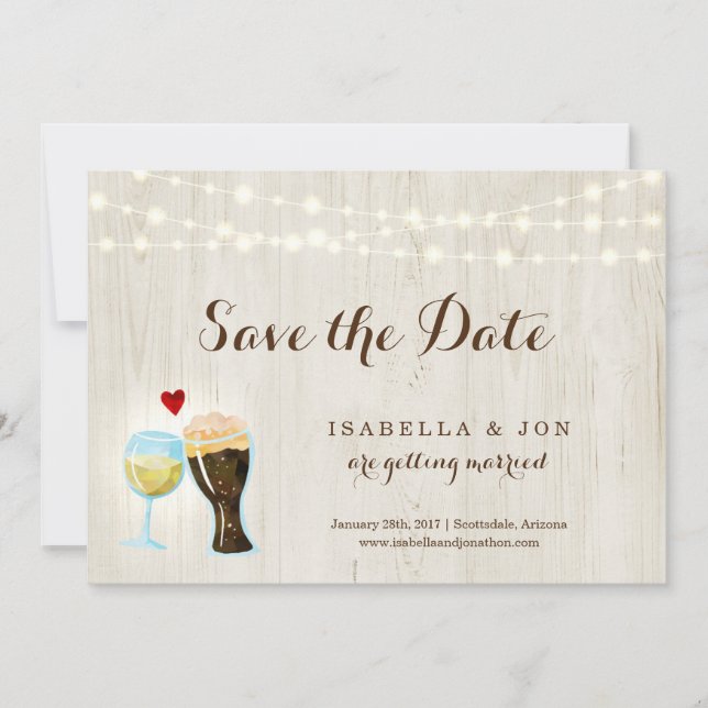 White Wine & Beer Toast Save the Date Announcement (Front)