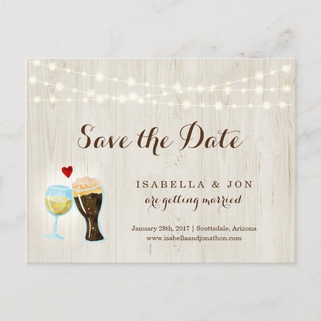 White Wine & Beer Toast Save the Date Postcard (Front)