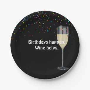 White Wine Birthday and Confetti Paper Plates