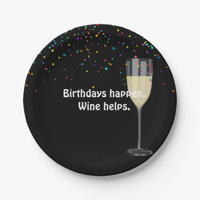 White Wine Birthday and Confetti Paper Plates (Front)