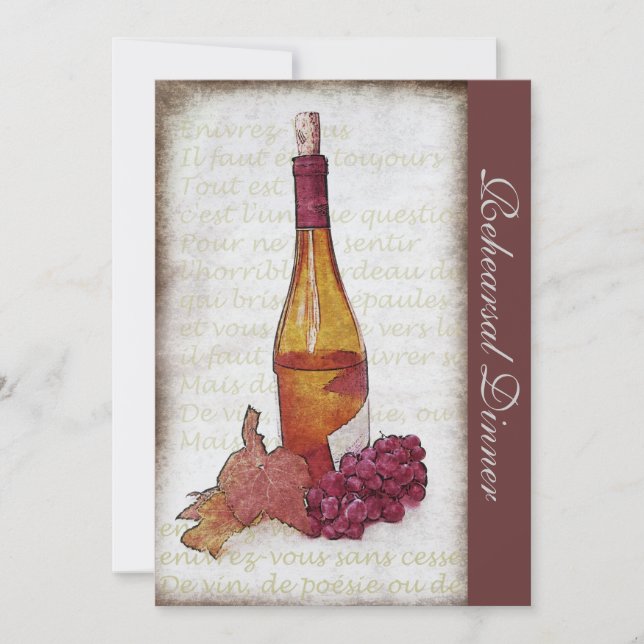 White wine bottle and grapes - Rehearsal dinner Invitation (Front)
