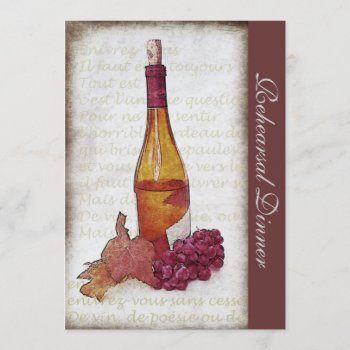White Wine Bottle And Grapes - Rehearsal Dinner Invitation by justbecauseiloveyou at Zazzle