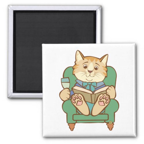 White Wine Cat Reading Book in Chair Magnet