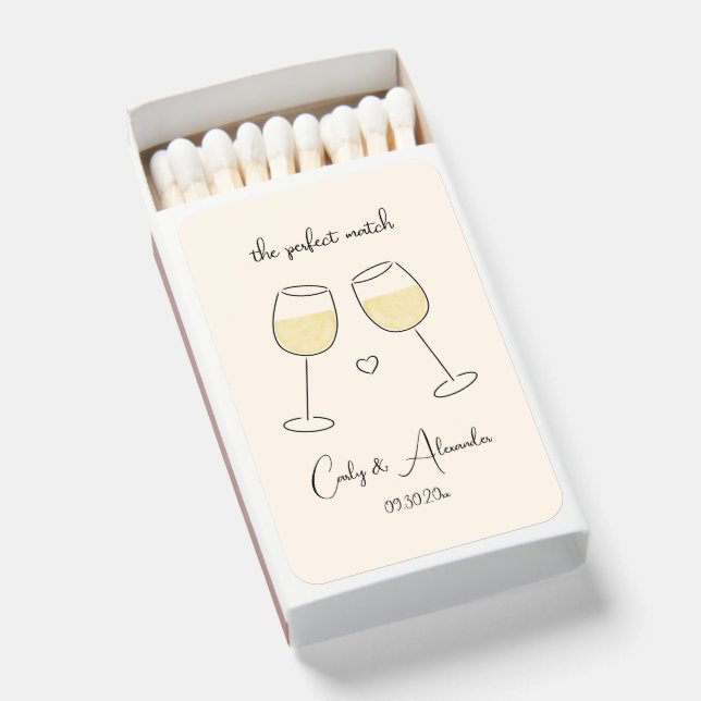 White Wine Glass Wedding Engagement Anniversary Matchboxes (Front Open)