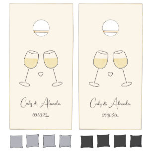 White Wine Glass Wedding Reception Anniversary Cornhole Set